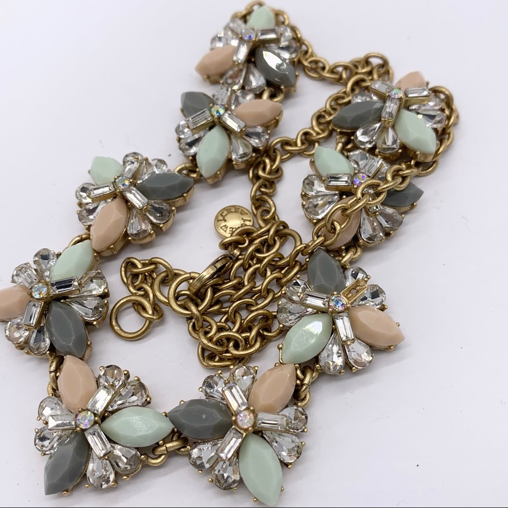 J. Crew Green Peach Gray Jeweled Necklace
